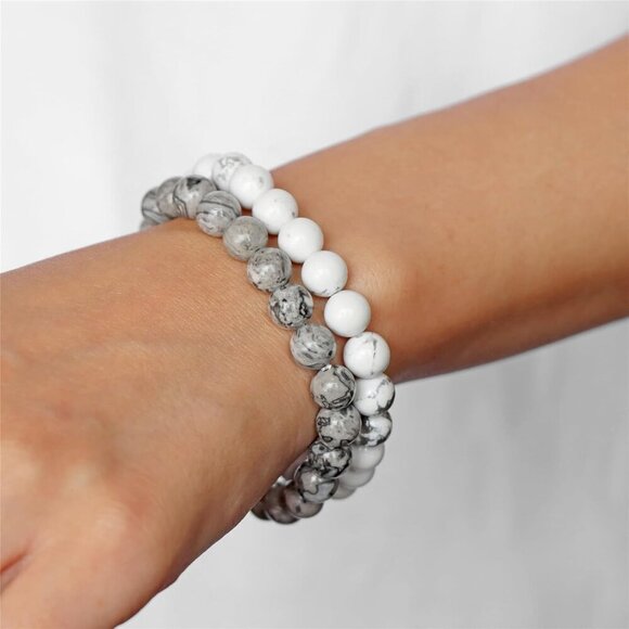3PCS  Howlite Healing Crystal Natural Stone Beaded Stretch Bracelet for Women - Picture 3 of 6